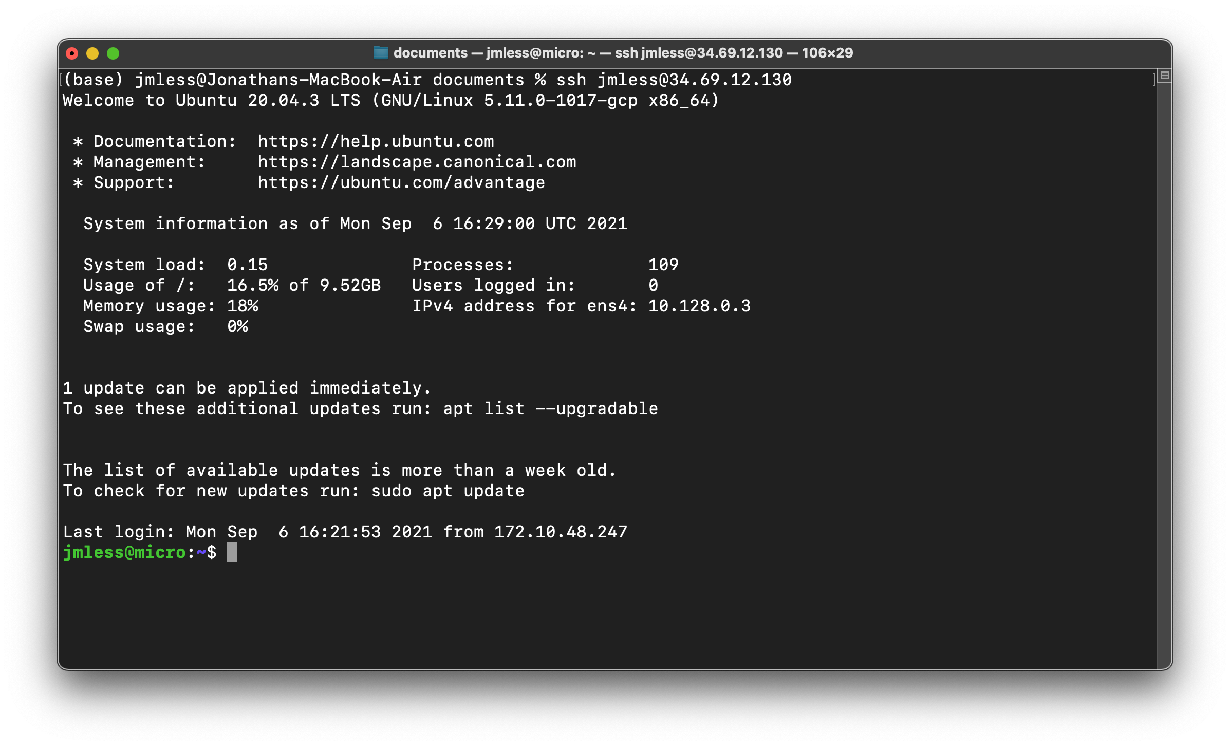 SSH on personal machine.