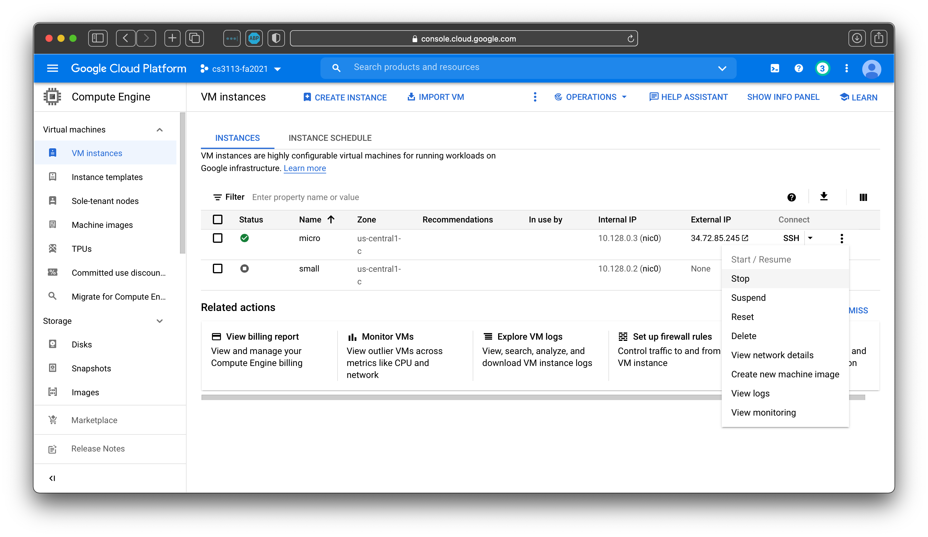 VM instance micro.