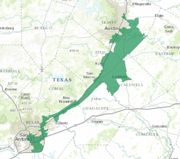 An image of a gerrymandered district in Texas.